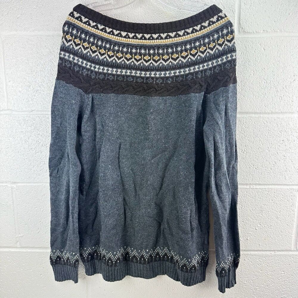 BCBG Maxazria Vintage Fair Isle Jumper Gray Lambswool Blend Women Sz XS/S